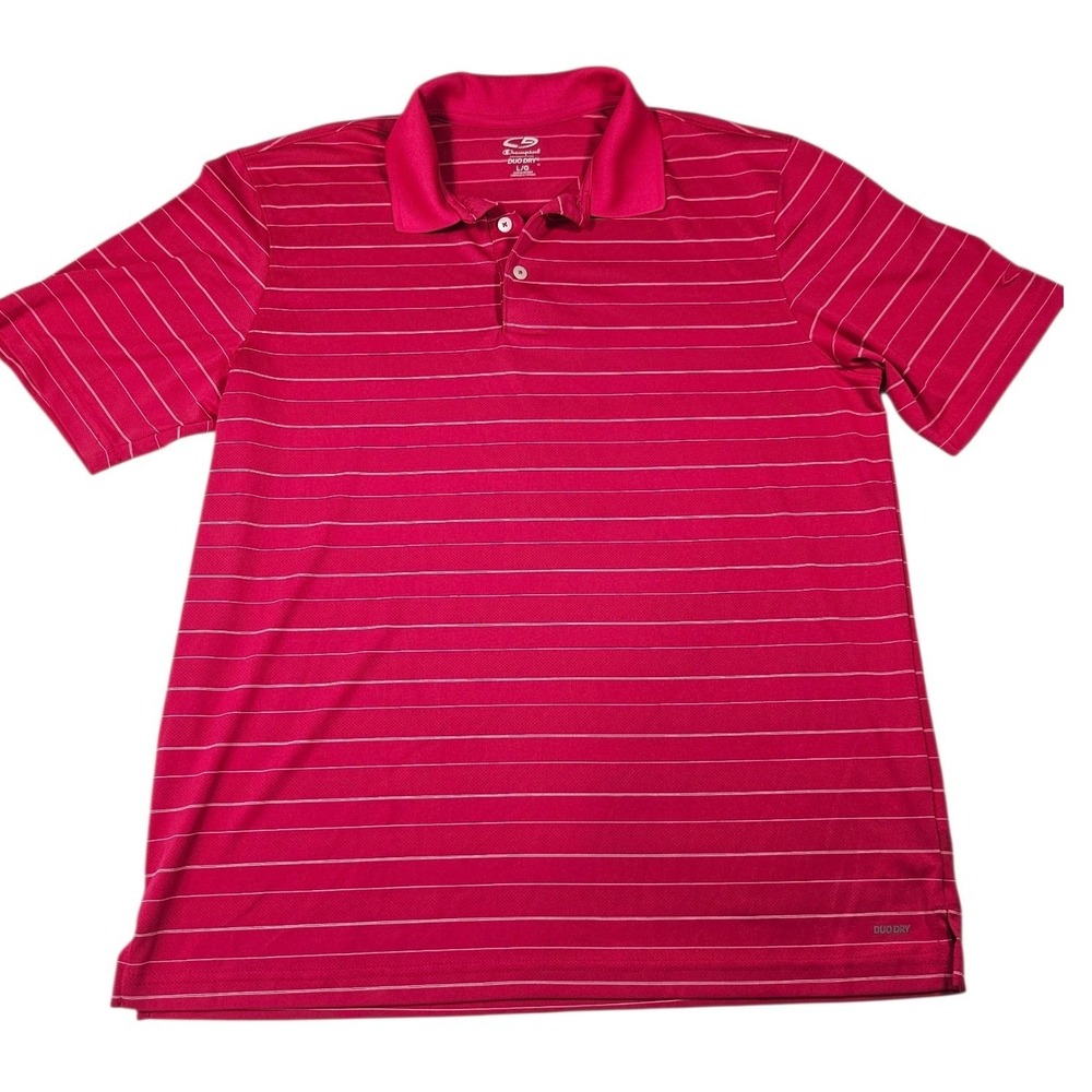 Champion Duo Dry Mens Hot Pink Striped Performance Polo Shirt Large Golf Active